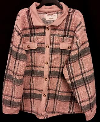 #ad The sweetheart project pink plaid button down long sleeve sherpa jacket 3X
