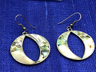 #ad Vintage Earrings Mexico Alpaca MOP Abalone Shell Inlay Pierced Drop NO OFFERS