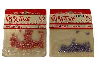 #ad Vintage Craft Beads Lot Of 2 Packs 3x6mm And 4mm Iridescent Pearls Pink Purple
