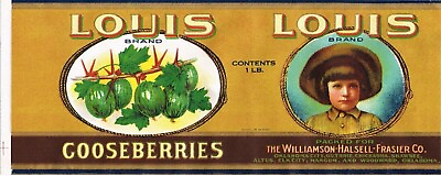 #ad LOUIS Brand GOOSEBERRIES Oklahoma COWBOY 1925 Canned Food Label Art Print