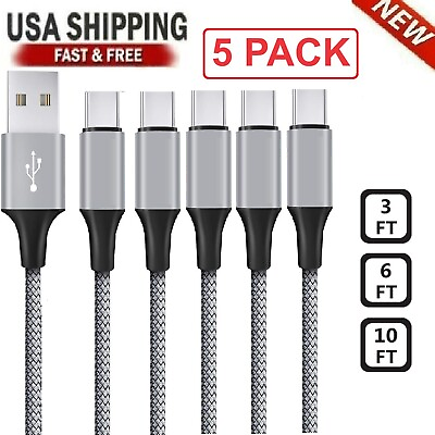 #ad 5 Pack Braided USB C Type C Fast Charging Data SYNC Charger Cable Cord 3 6 10FT