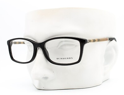 #ad Burberry B 2120 3001 Eyeglasses Glasses Black with Plaid Temples 53mm Display