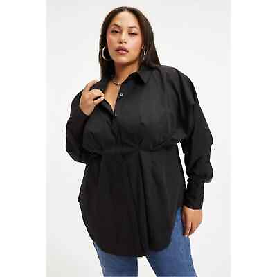 #ad Good American Womens Dart Poplin Shirt Button Up Long Sleeves Top Black Size 2XL
