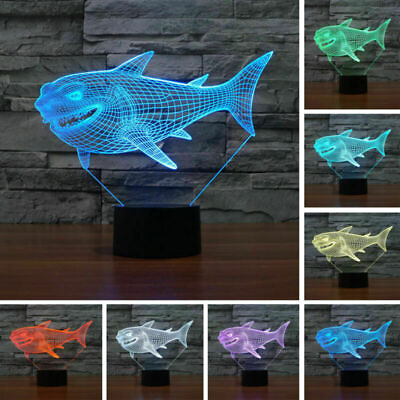 #ad 7 Colors Changing 3D Shark Light Mood Lamp Home Light Party Decor Child Toy Gift