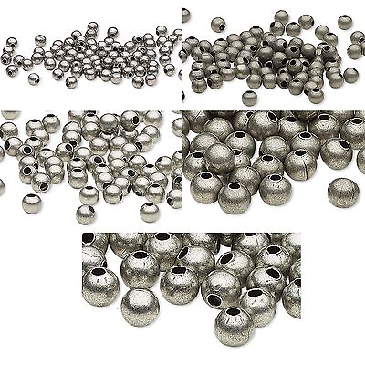 #ad 100 Antique Silver Finished Steel Metal Round Spacer Accent Beads Small Big