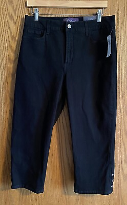 #ad NYDJ Black Denim Capri Cropped Pants Jeans Stretch High Rise Size 14 NWT