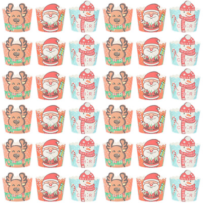 #ad 150 Christmas Cupcake Liners Santa Snowman Antlers Pattern Muffin Cases