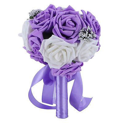 #ad Dark Purple Bridal Bouquet PE Artificial Flowers Bunch For Wedding Stage FD
