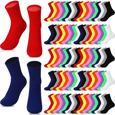 #ad 100 Pairs Women#x27;s Crew Socks Solid Color Crew Socks Colorful Soft Breathable ...