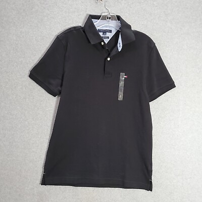 #ad Tommy Hilfiger Men Polo Shirt Small Black Custom Fit Short Sleeve Collar NWT