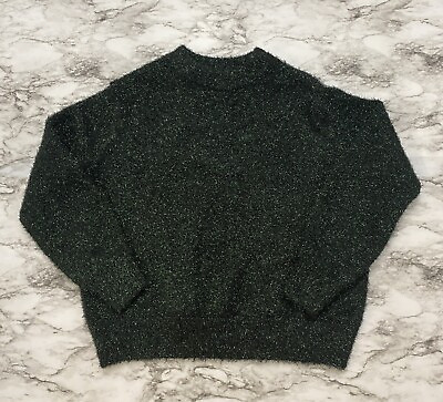 #ad Hamp;M Womens Sweater Size Medium Green Shiny Metallic Fiber Pullover Long Sleeve
