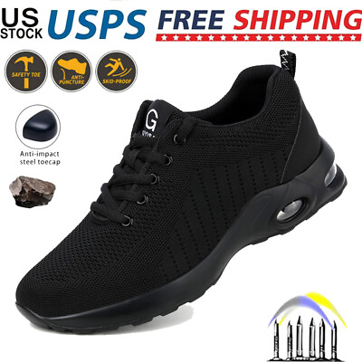#ad Womens Sneakers Work Safety Shoes Steel Toe Cap Breathable Flat Shoes Running US