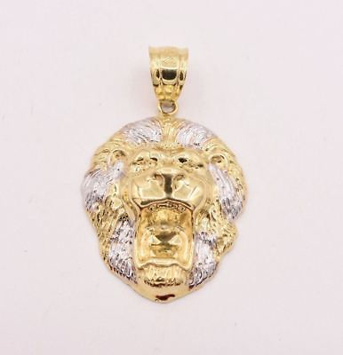 #ad Men#x27;s Diamond Cut Lion Head Charm Pendant Real Hollow 10K White Yellow Gold