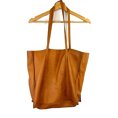 #ad Unbranded Raw Leather Tote Bag with Attached Wallet Chestnut Cognac