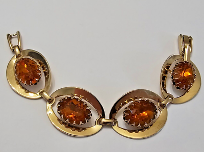 #ad Vintage Sarah Coventry Amber Rhinestone Gold Tone Bracelet