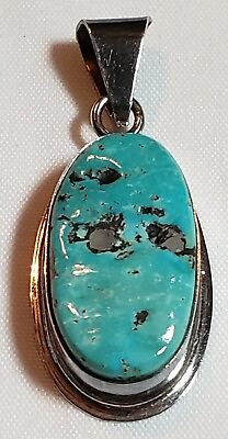 #ad VINTAGE TURQUOISE PENDANT IN SAB STERLING SETTING