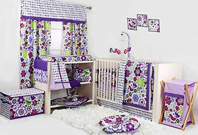 #ad Purple Green Floral Birds 10pc Crib Bedding Baby Nursery Comforter Mobile Diaper