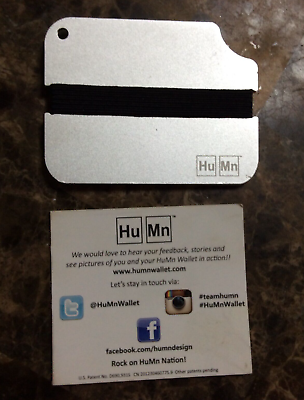#ad Humn Wallet Carbon Fiber RFID Blocking Wallet 2 Plate w Shock Strap Silver F376