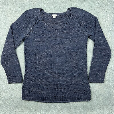 #ad J Jill Sweater Womens Medium Blue Open Knit Long Sleeve Pullover Cotton Nylon