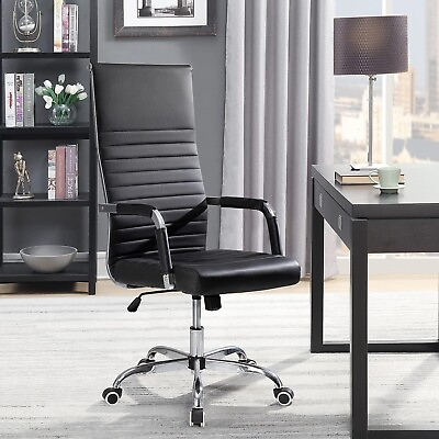 #ad Black Swivel Chair with Ribbed Leather and High Back for Office or Conference