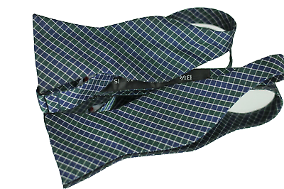 #ad Tommy Hilfiger Blue amp; Green Check Silk Woven Adjustable Bow Tie 2.5 in