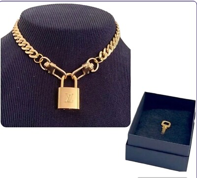 #ad Louis Vuitton Authentic Padlock amp; Key on Necklace Vintage LV Pendent