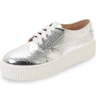 #ad Shellys London Dilys Silver Leather Lace Up Wingtip Oxford Platform Sneaker