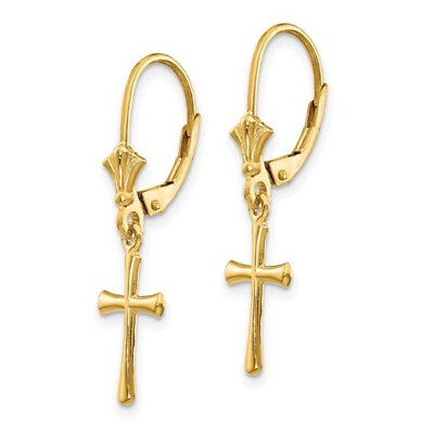 #ad 14K Solid Gold Dangle Cross 30mm x 8mm Earrings 14k Gold Cross Earrings TF1924