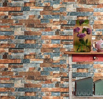 #ad 3D Stone Brick Wallpaper Background Vinyl Film Sticker Wall Self adhesive Rustic