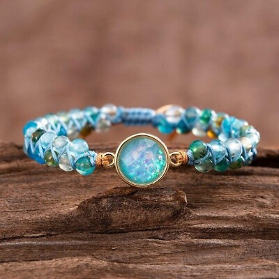 #ad Handmade Blue Quartz Round Beads Opal Charm Healing Reiki Women Girls Bracelet