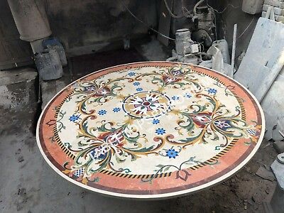 #ad 72quot; Marble Round Dining Conference Table Top Beautiful Inlay Design Decor E443