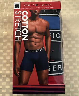 #ad Men#x27;s Tommy Hilfiger Cotton Stretch 3 Pack Boxer Briefs Large New