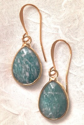 #ad Handmade Gold Plated Amazonite Stone Earrings with Gold Plated Ear Wires
