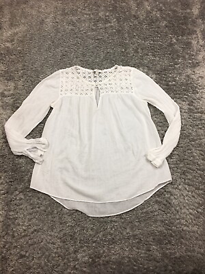 #ad J Crew Long Sleeve Top Womens Size 10 White Sheer Blouse Lightweight $13.88