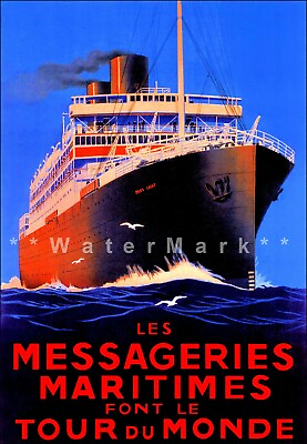 #ad Messageries Maritime 1930 Tour Du Monde Vintage Poster Print Retro Style Art b