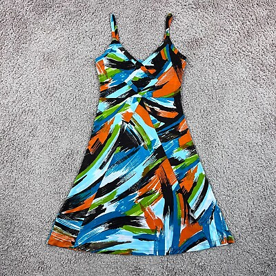 #ad DOLCE GABBANA Brown Orange Green Geometric Print Sleeveless A Line Dress S