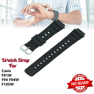 #ad 18mm Replacement Watch Strap Black Rubber Band For Casio F105W F94 F94W F91W UK