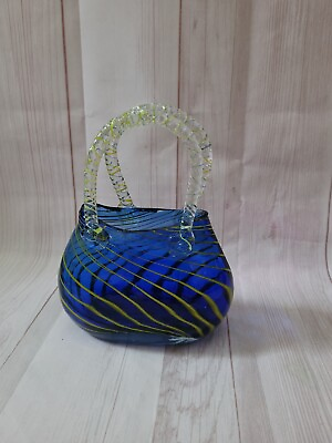 #ad Murano Style Art Glass Purse Vase Blown Glass