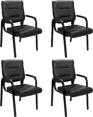 #ad Set of 4 Office Guest Chair Leather Executive Reception Side Chair Waiting Room