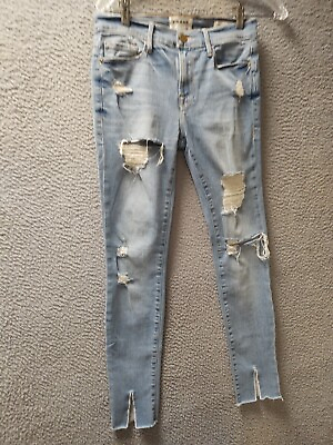 #ad Frame Jeans Le Skinny De Jeanne Womens Size 25 Blue Denim Distressed