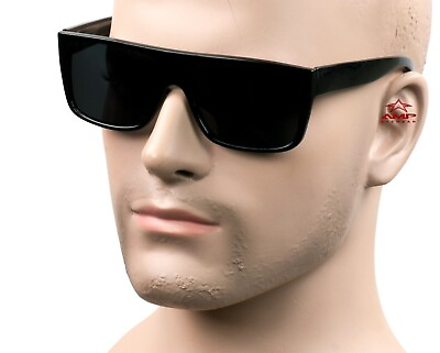 #ad Gangster Flat Top Square Sunglasses OG LOC Style Super Dark Polarized Black K60P