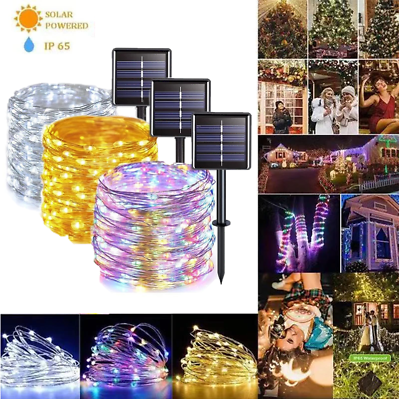 #ad 100 500 LED Solar Fairy Lights Outdoor Garden String Light Party Decorative Lamp