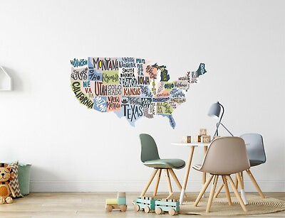 #ad United States Cartoon Map Wall Decal USA America State Maps Vinyl Wall Sticker