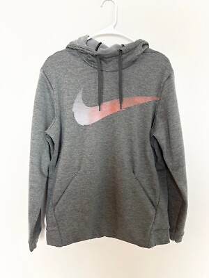 #ad Nike Dri Fit Mens Sweatshirt Hoodie Size M Gray Red Logo Pockets Long Sleeve