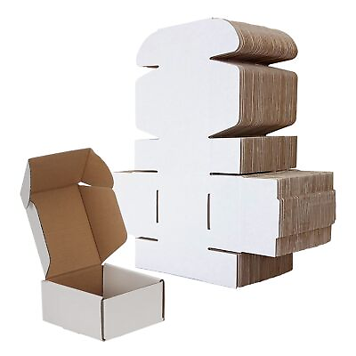 #ad RLAVBL 4x4x2 Shipping Boxes Set of 100 White Small Corrugated Cardboard Box...