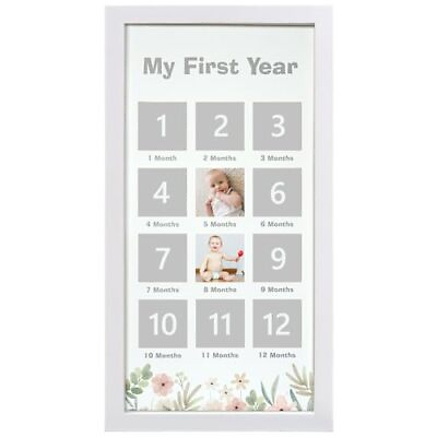 #ad My First Year Photo Frame Baby Keepsake Frame Baby White Rectangle Flowers 2