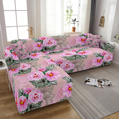 #ad Floral Print Sofa Cover Room Sofa Stretch Cover Combination Corner Sofa Cover
