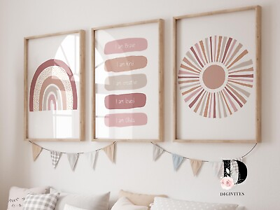 #ad Girl Boho Nursery wall art prints Girl bedroom decor Rainbow and Sunshine art