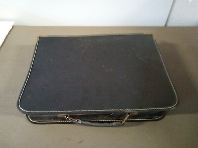 #ad Vintage Zipper Briefcase Black Vinyl Leather 11x15.5quot; #trl7