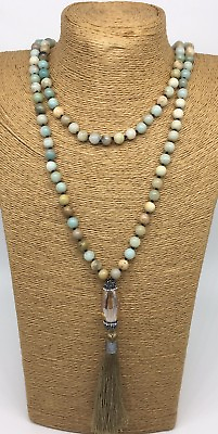 #ad Fashion long knot Amazonite Stones w charming Tassle pendant Necklace jewelry